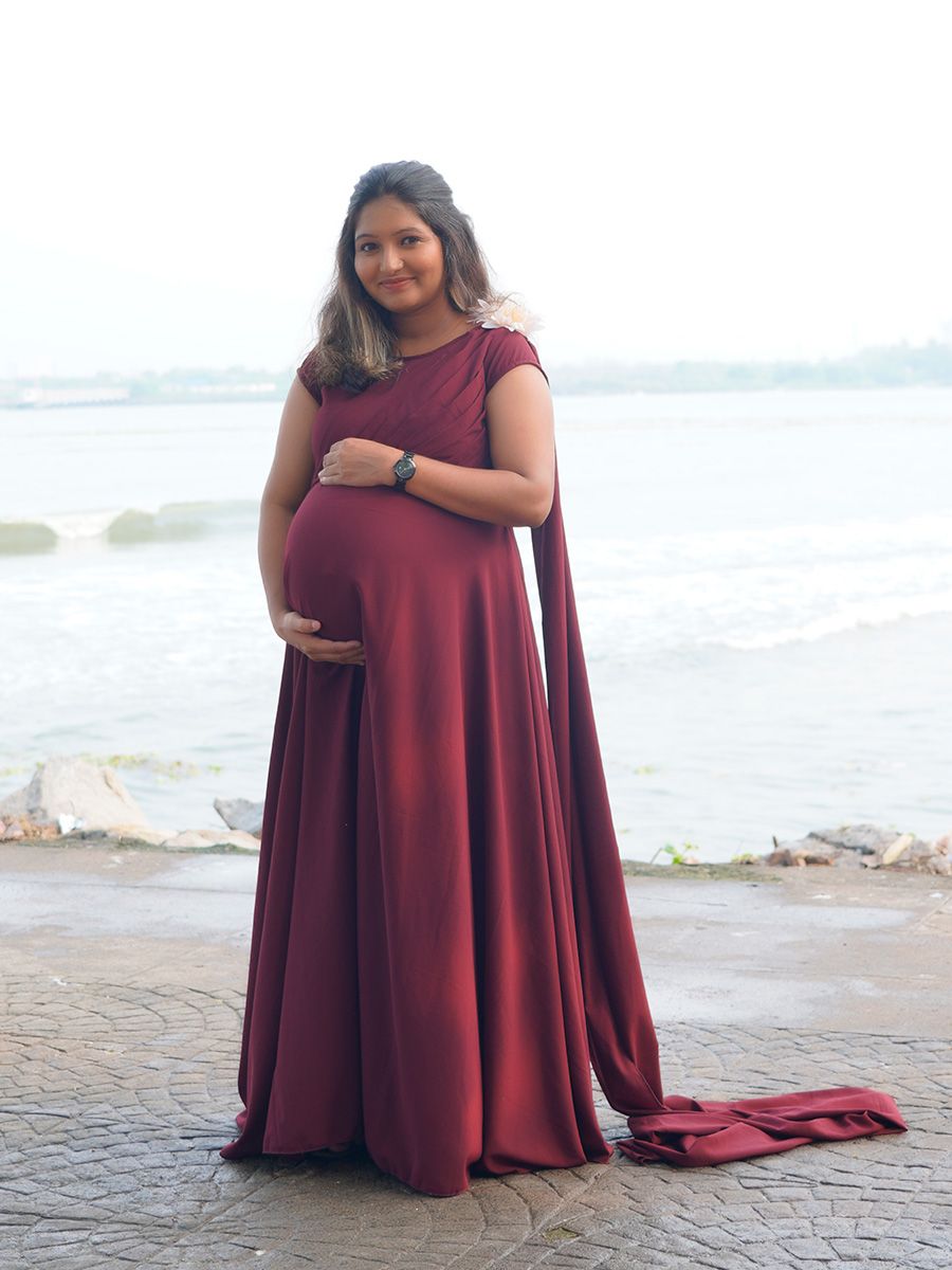 Maternity Fly Gown Brown Georgette