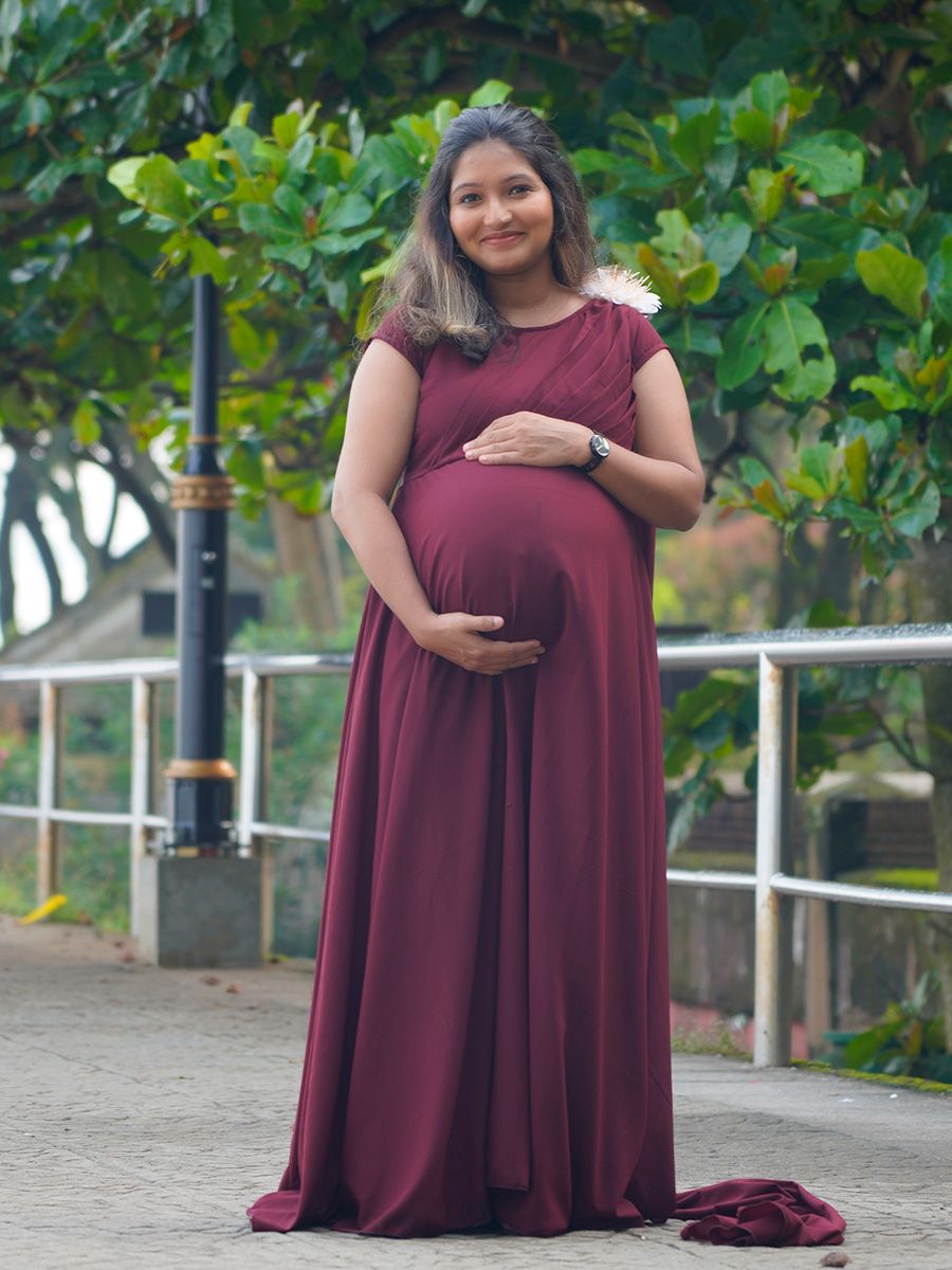 Maternity Fly Gown Brown Georgette