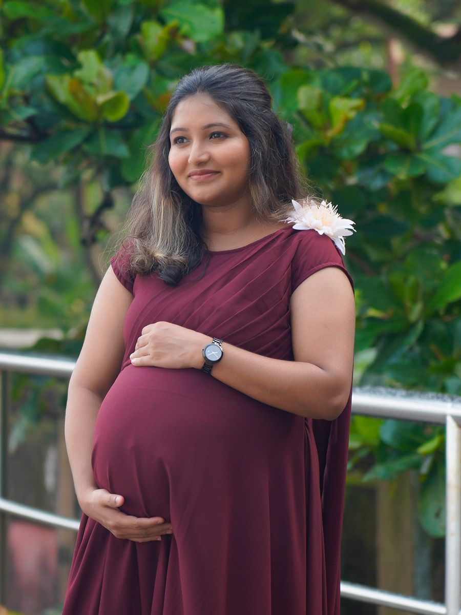 Maternity Fly Gown Brown Georgette