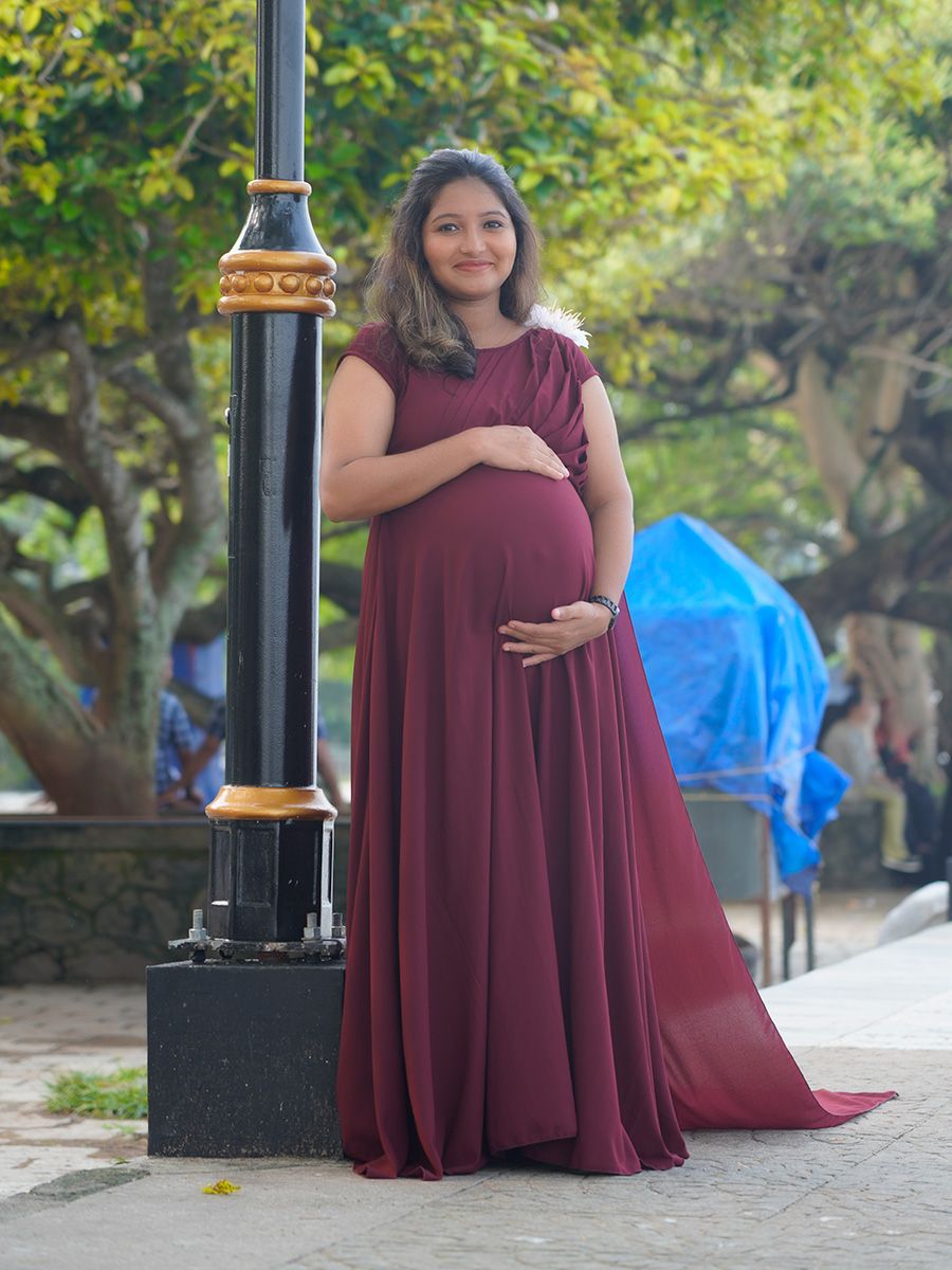 Maternity Fly Gown Brown Georgette