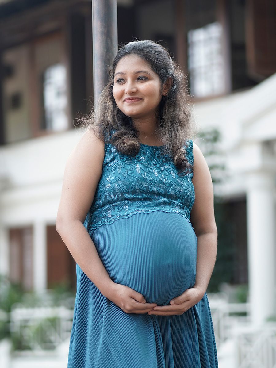 Photoshoot Gown Satin  Peacock blue