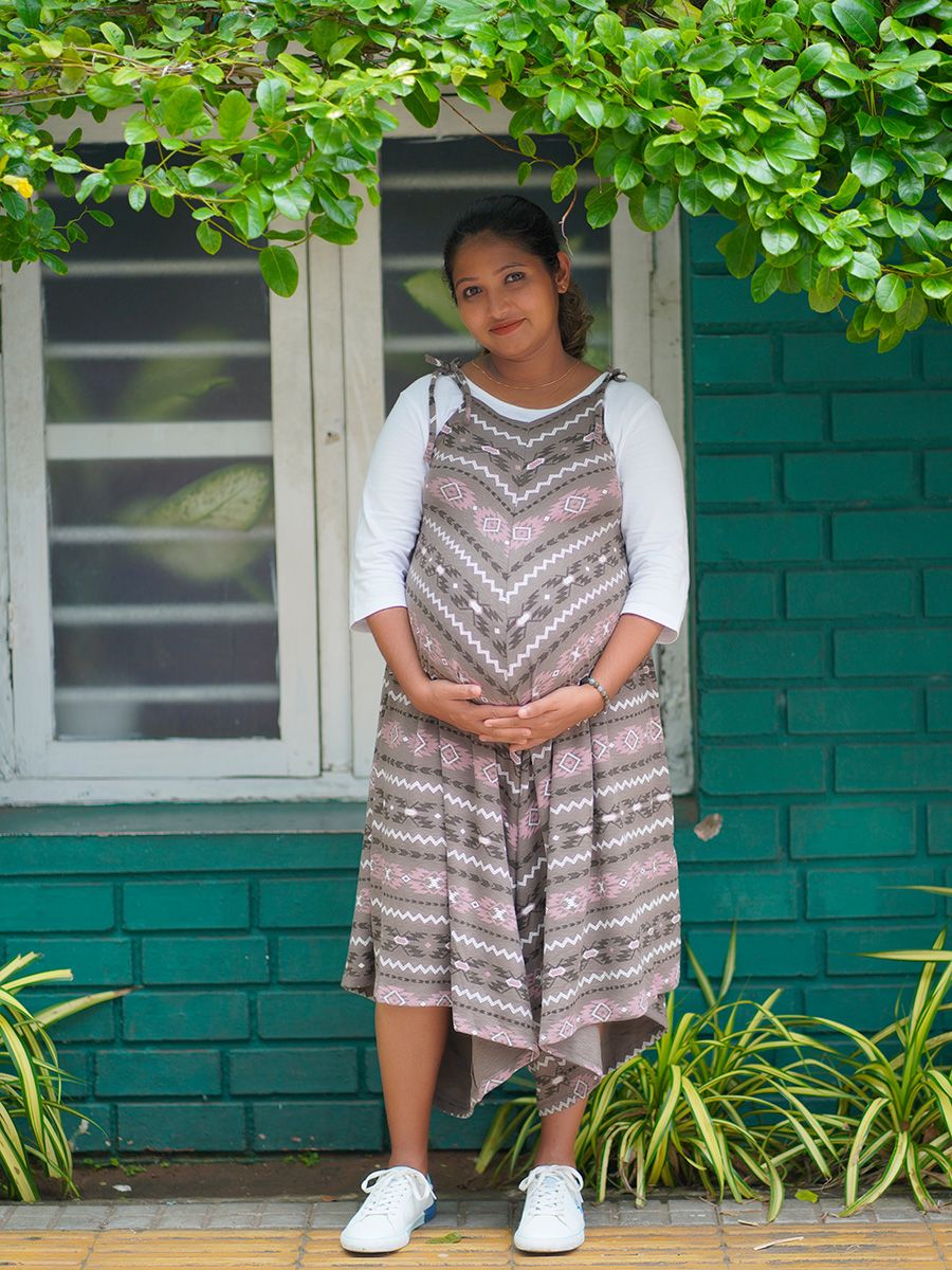 Maternity Sleeveless Dress with Inner- Zaira Brown