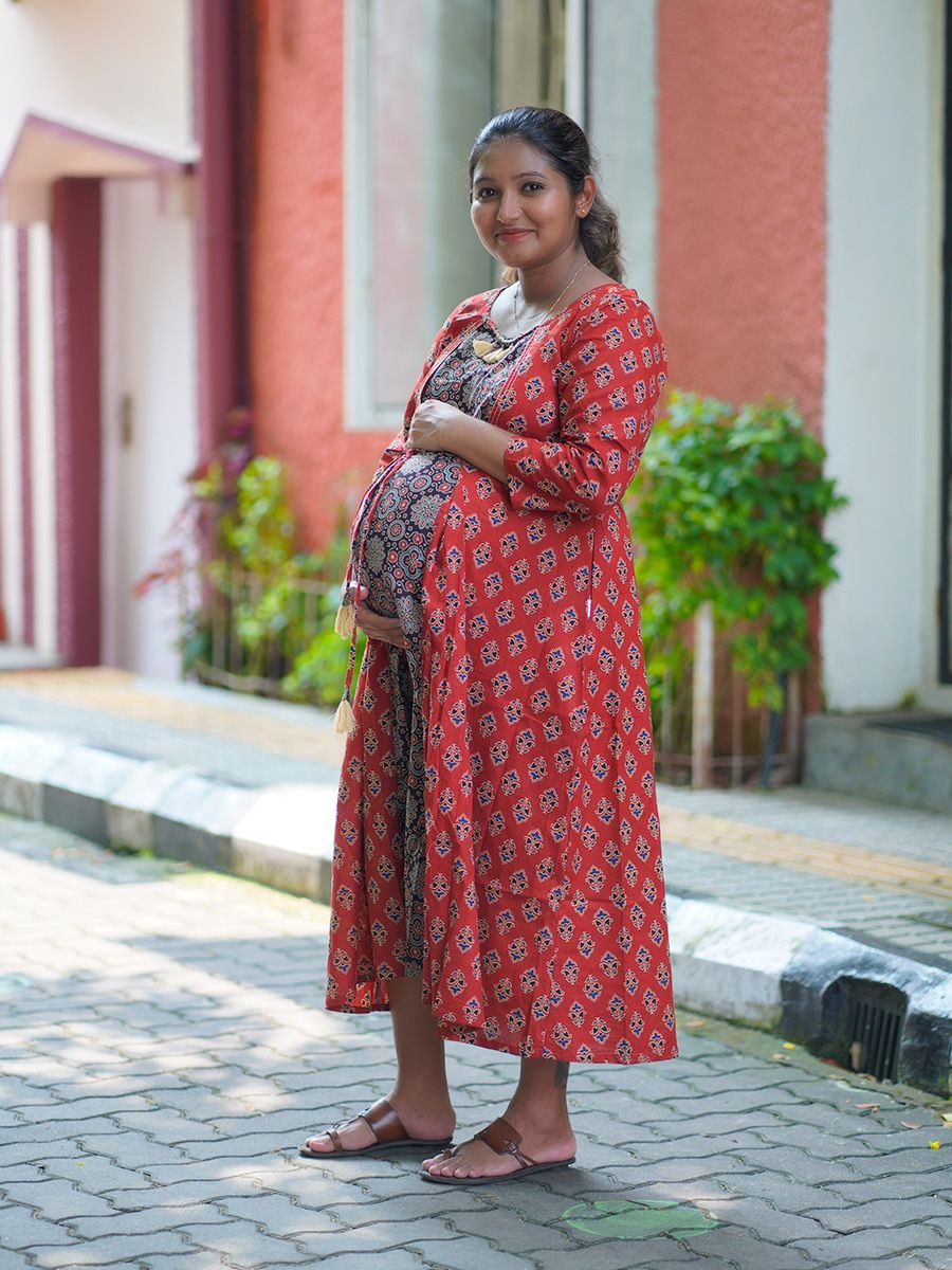 Maternity Short Dress Ajrakh- Niksha(Red)