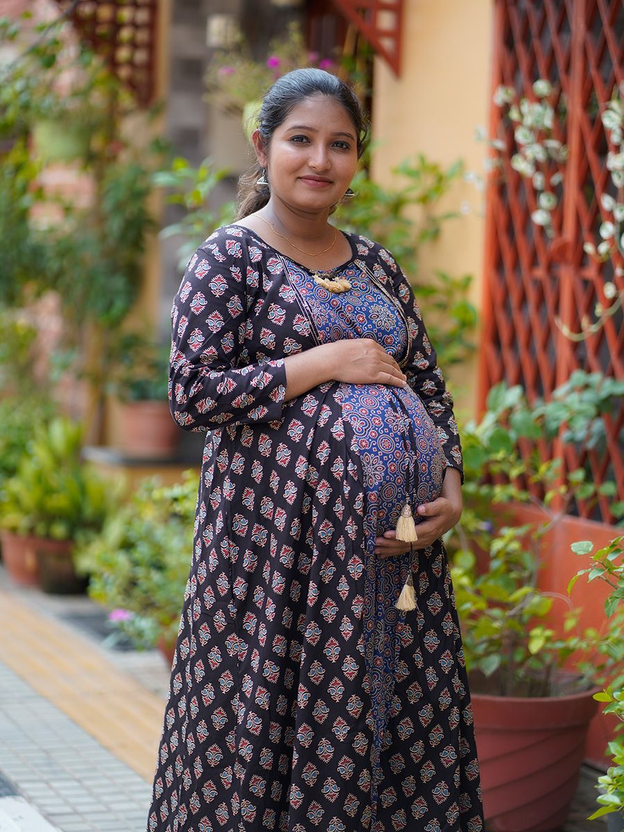 Maternity Short Dress Ajrakh-Niksha(Black)