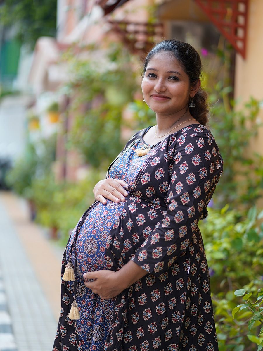 Maternity Short Dress Ajrakh-Niksha(Black)