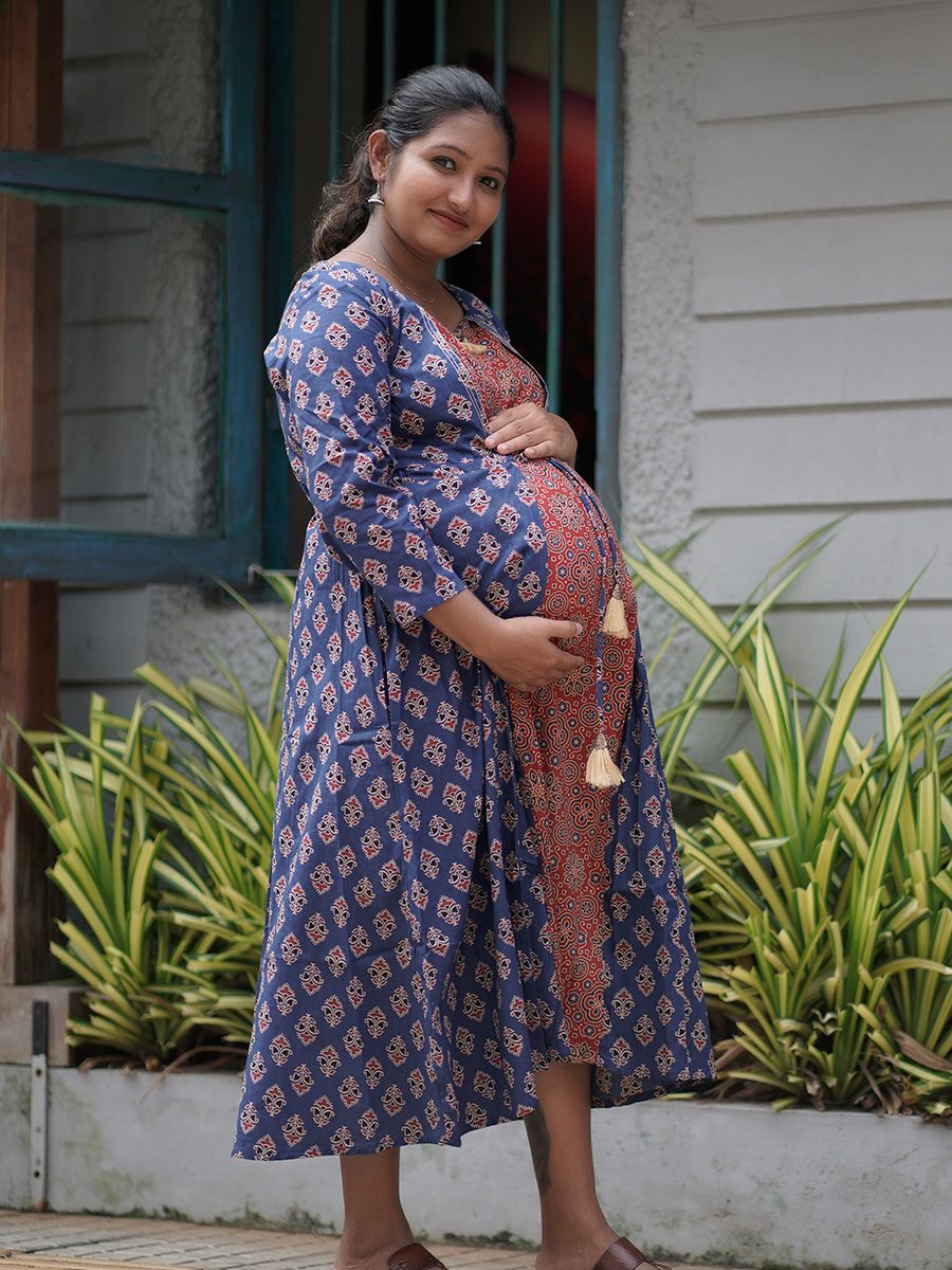 Maternity Short Dress Ajrakh- Niksha(Blue)
