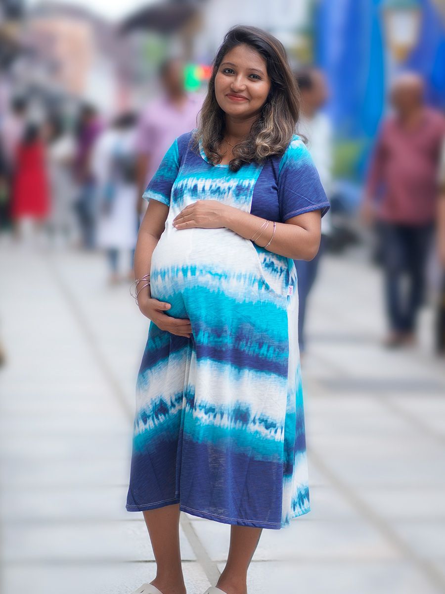 Maternity Short Zipless Dress- Miah Blue