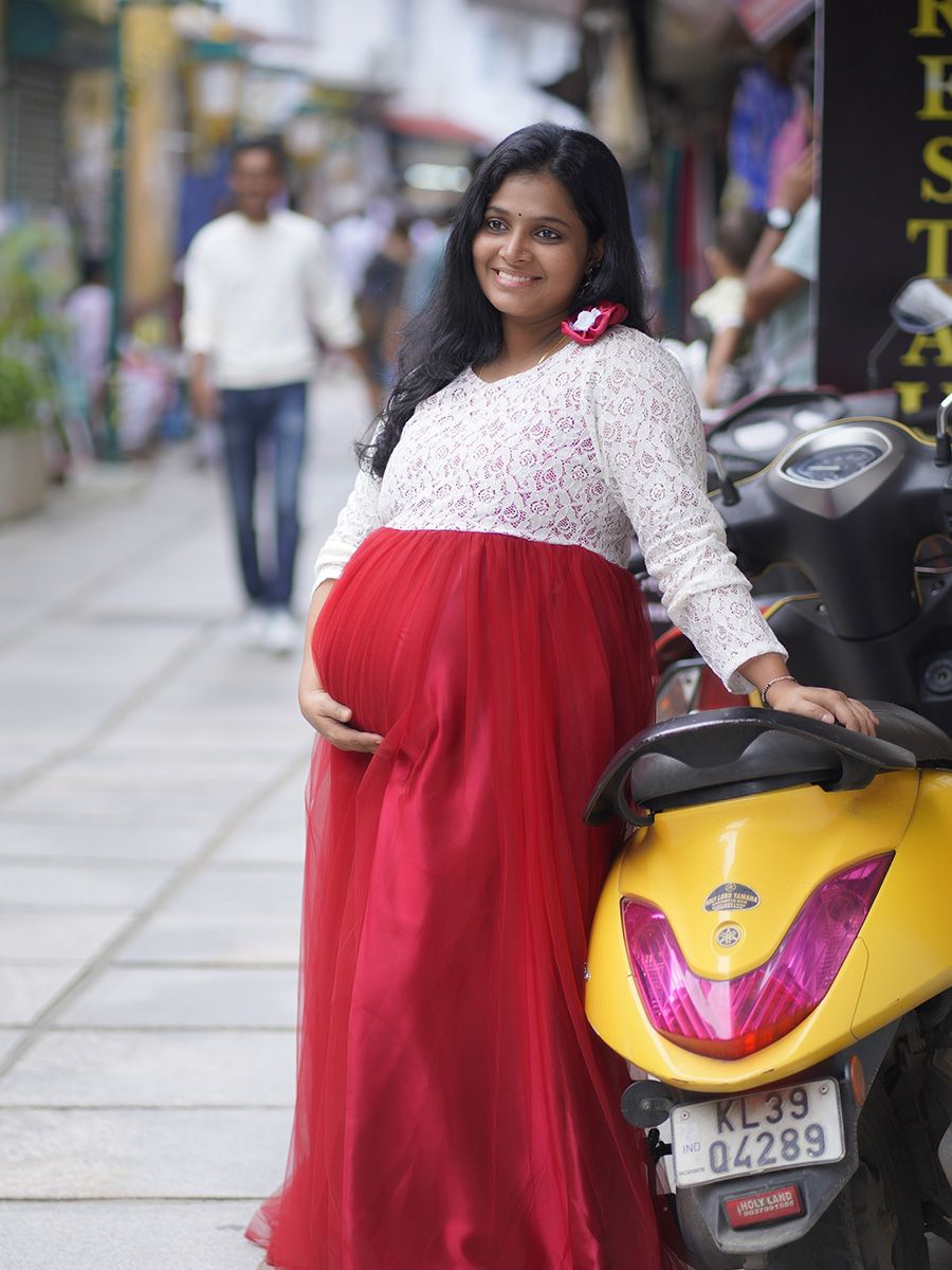 Baby Shower Red & White Net Gown