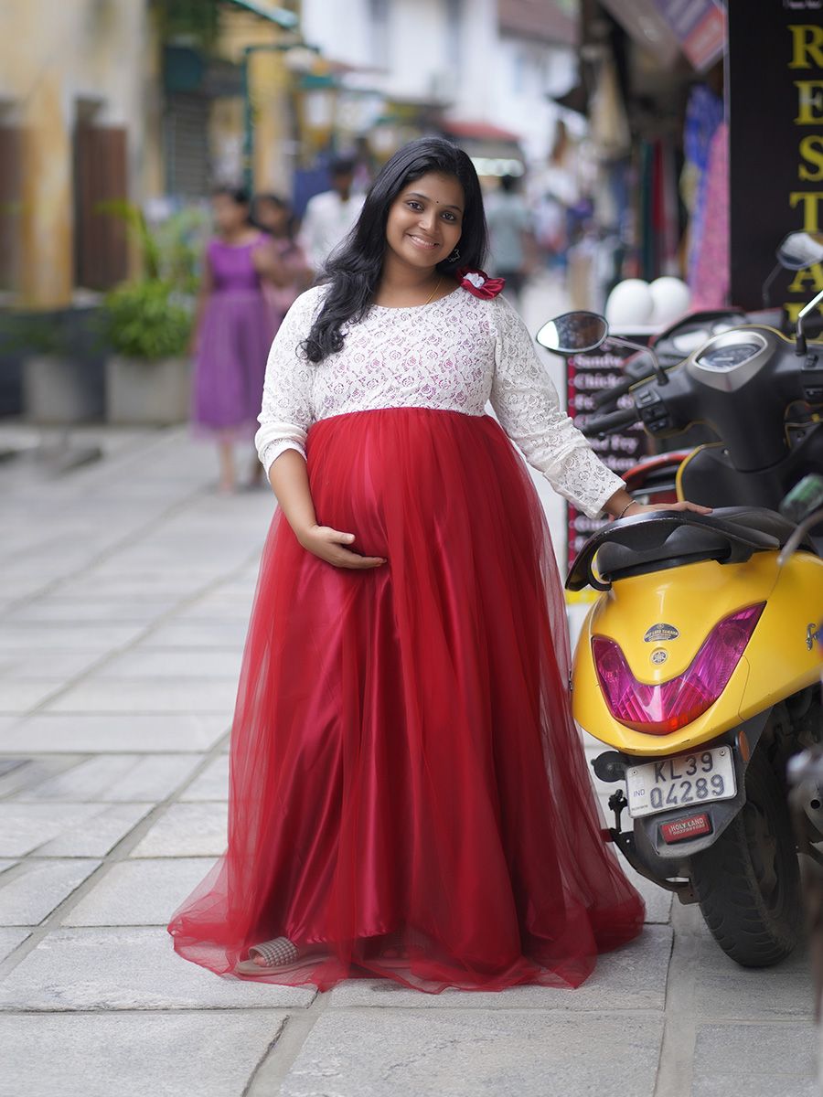 Baby Shower Red & White Net Gown