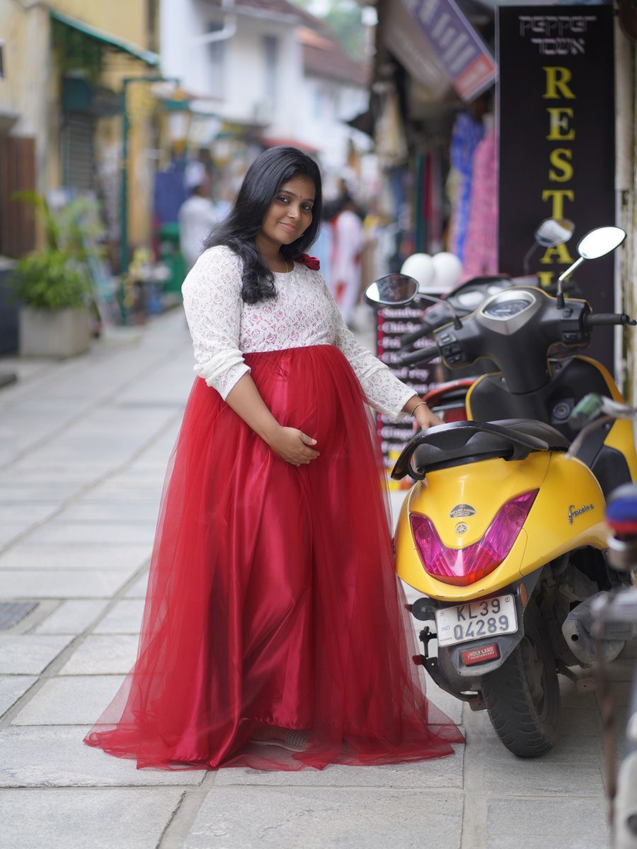 Baby Shower Red & White Net Gown