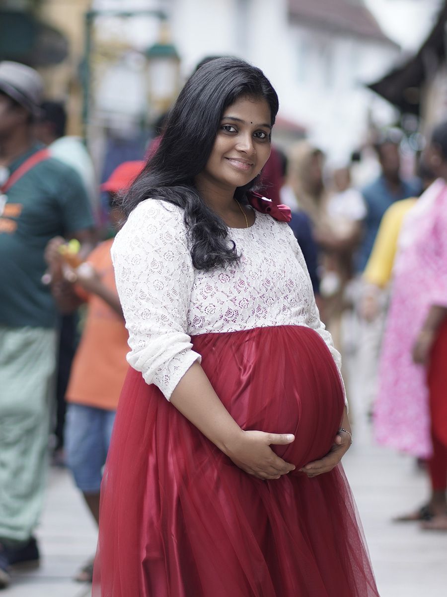 Baby Shower Red & White Net Gown