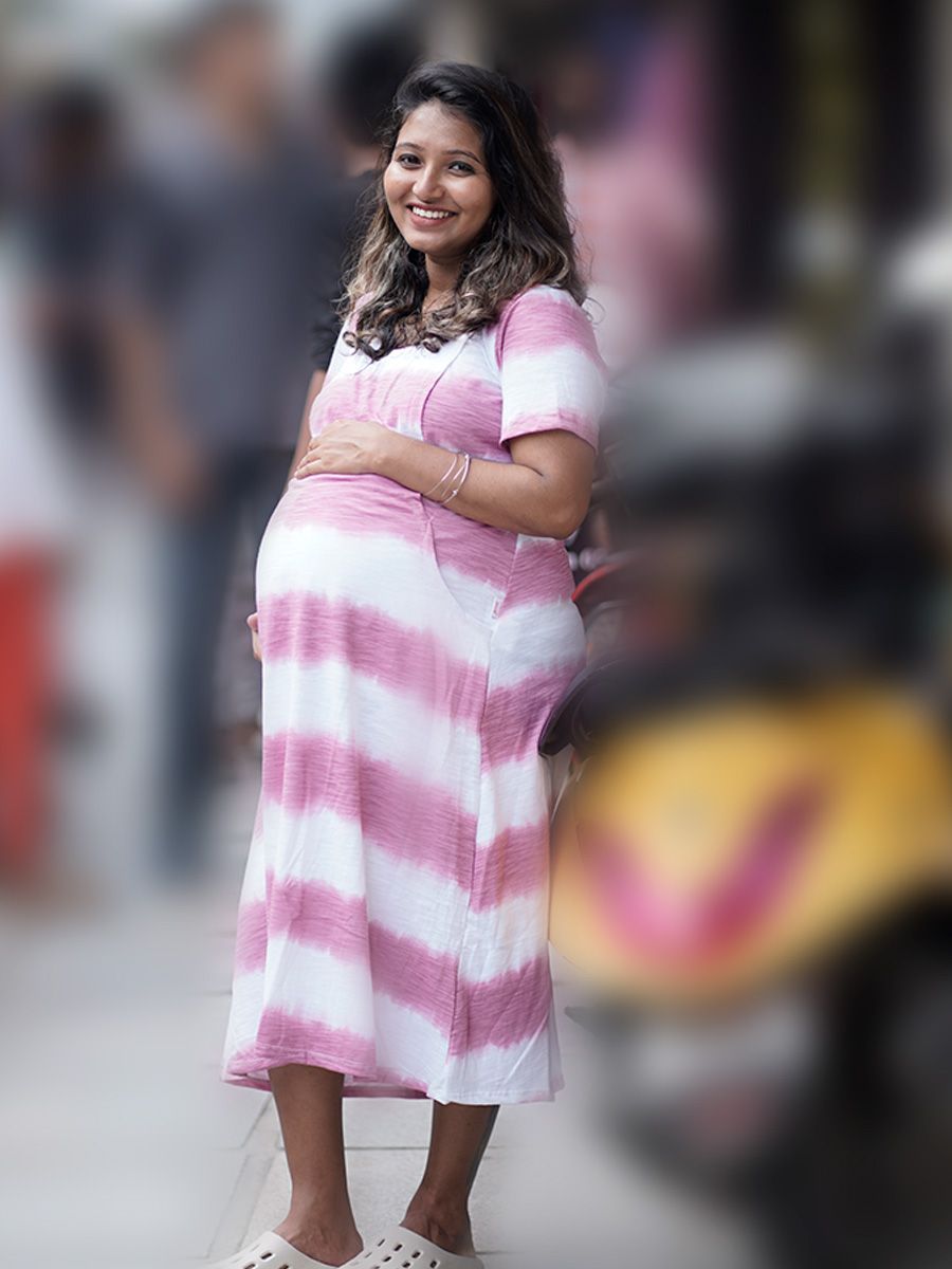 Maternity Short Zipless Dress- Miah Pink