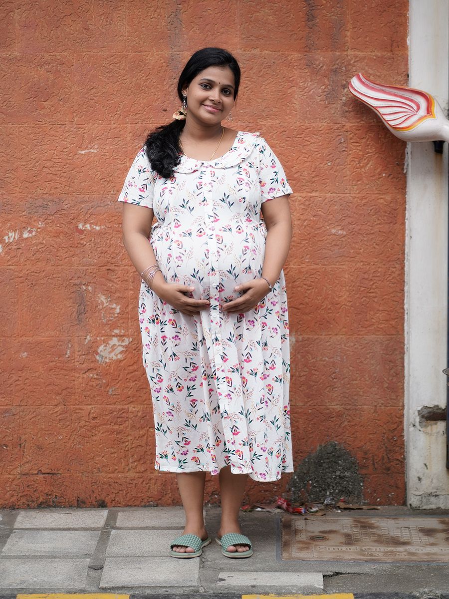 Maternity short Dress-  Knit Isa White