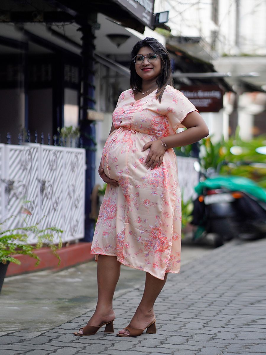 Maternity Short Dress- Beryl Peach