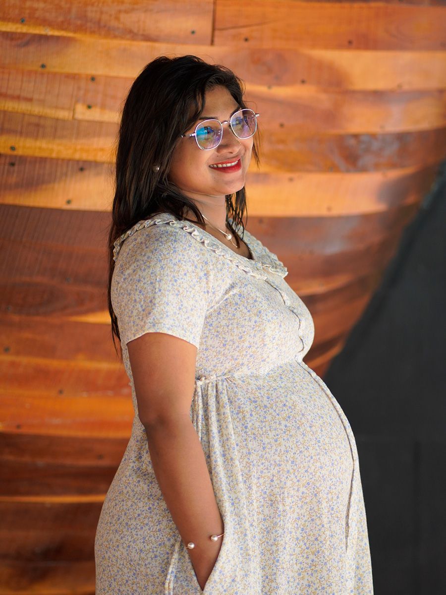 Maternity short Dress-  Knit Isa Offwhite