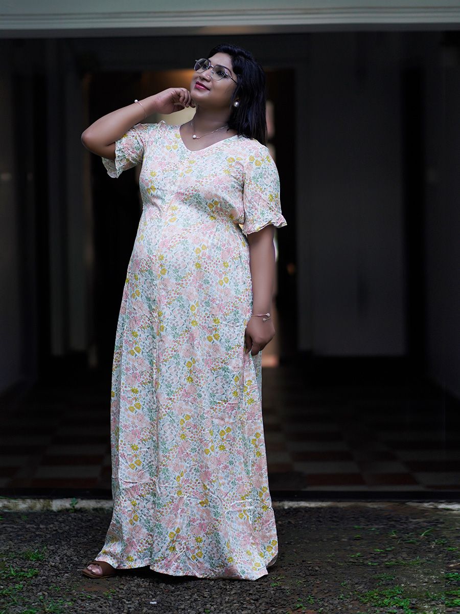 Maternity Full Night Gown- Nima offwhite