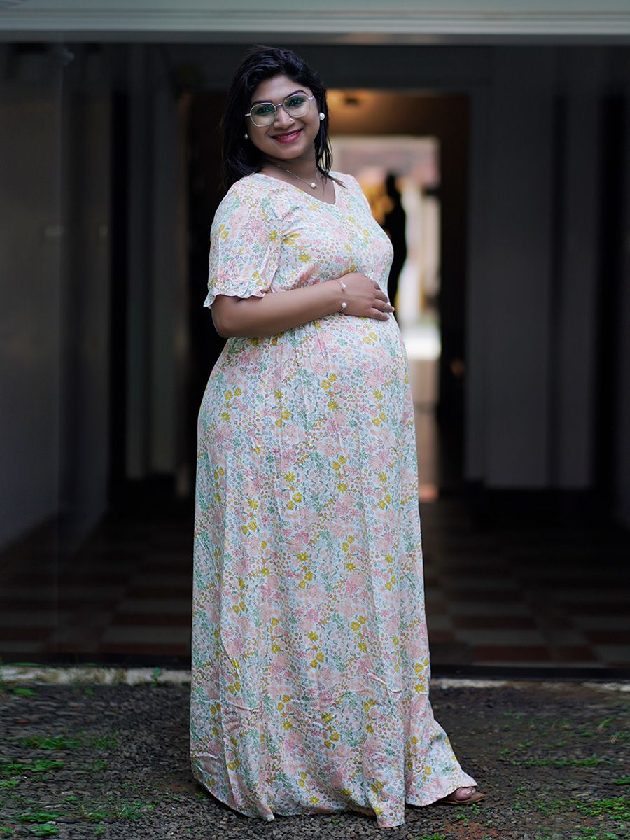 Maternity Full Night Gown- Nima offwhite