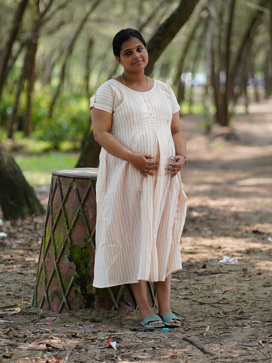 Maternity Short Dress- Luva Dark Cream