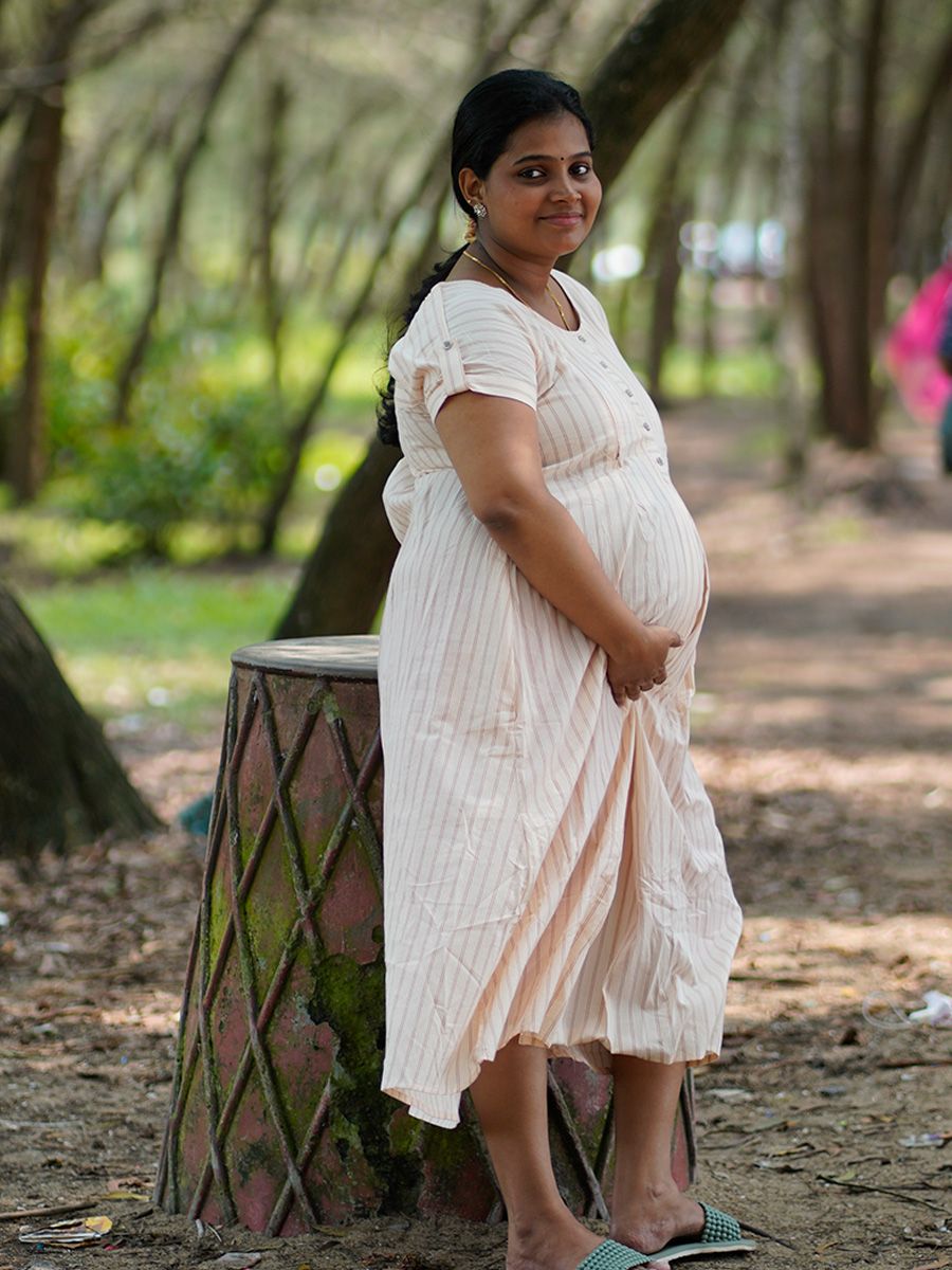 Maternity Short Dress- Luva Dark Cream