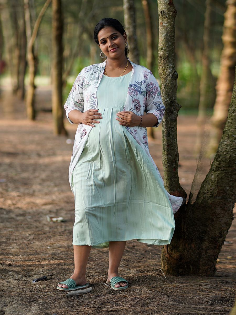 Maternity Sleeveless Dress with Jacket- Indra L Green