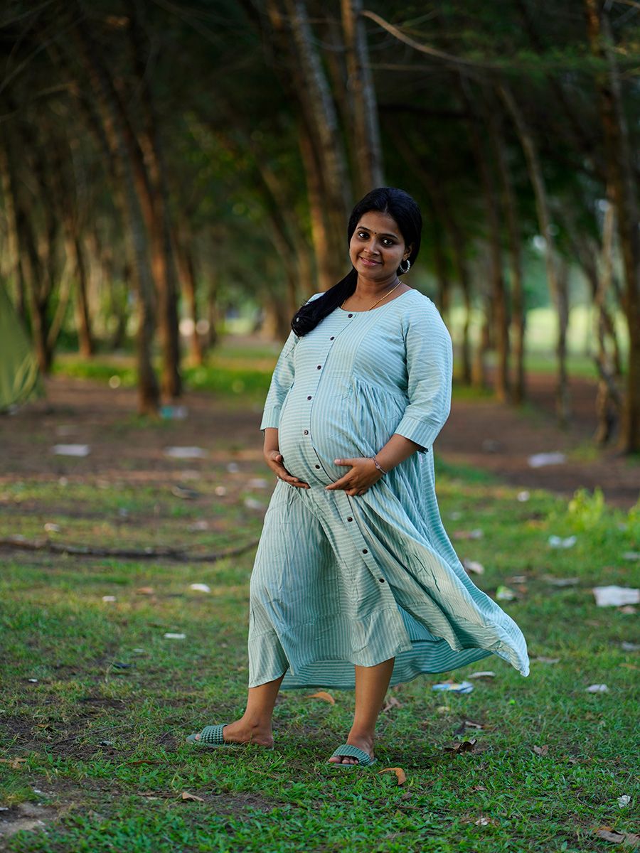 Maternity short Dress- Eve Green Lines