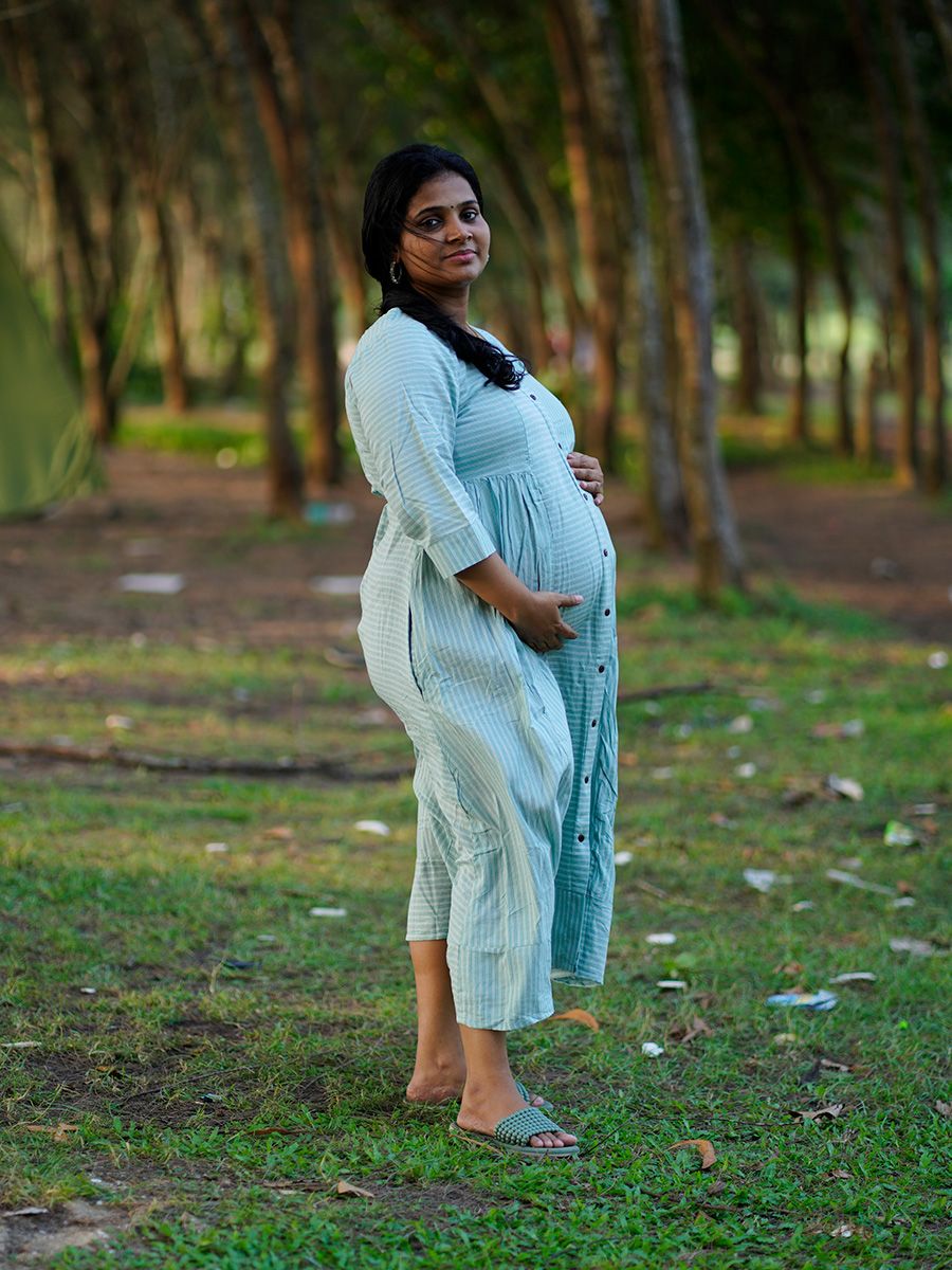 Maternity short Dress- Eve Green Lines