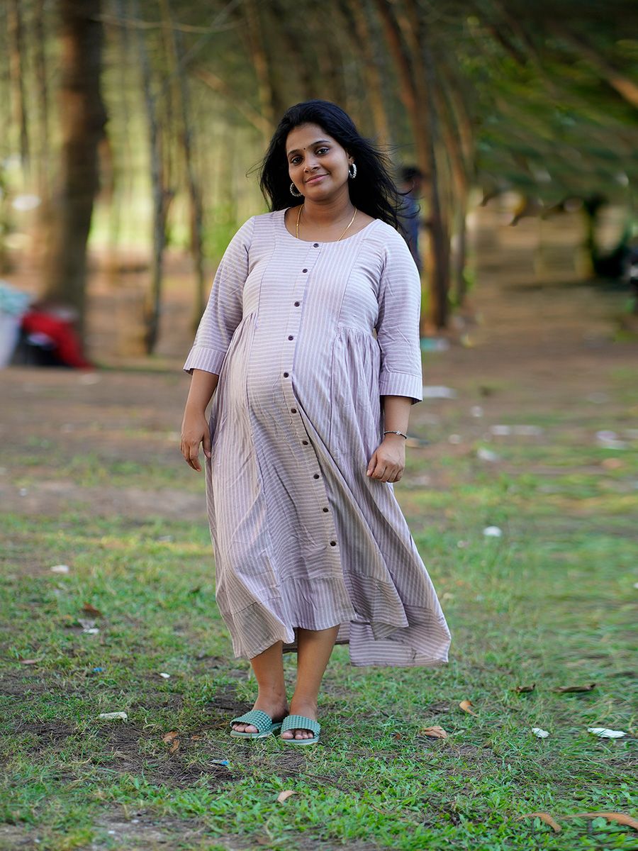 Maternity short Dress- Eve Brown Lines