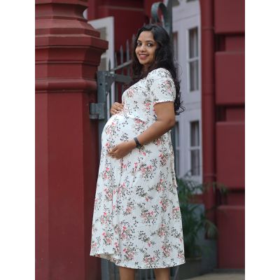 Maternity Short Dress- Knitted Gilda Off-white