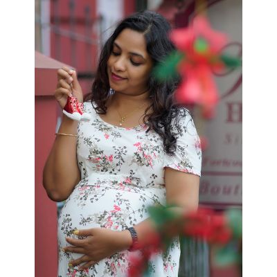 Maternity Short Dress- Knitted Gilda Off-white