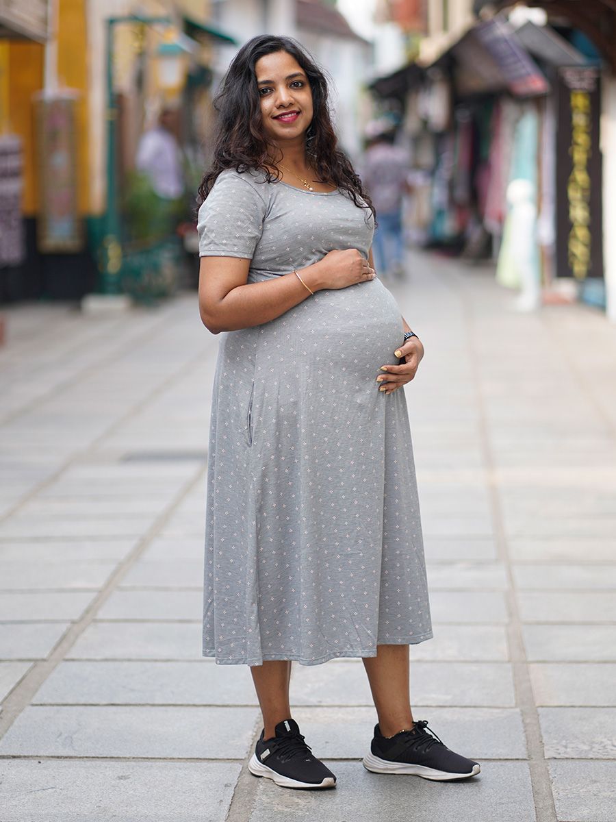 Maternity Short Zipless Dress-  Gilda D Grey