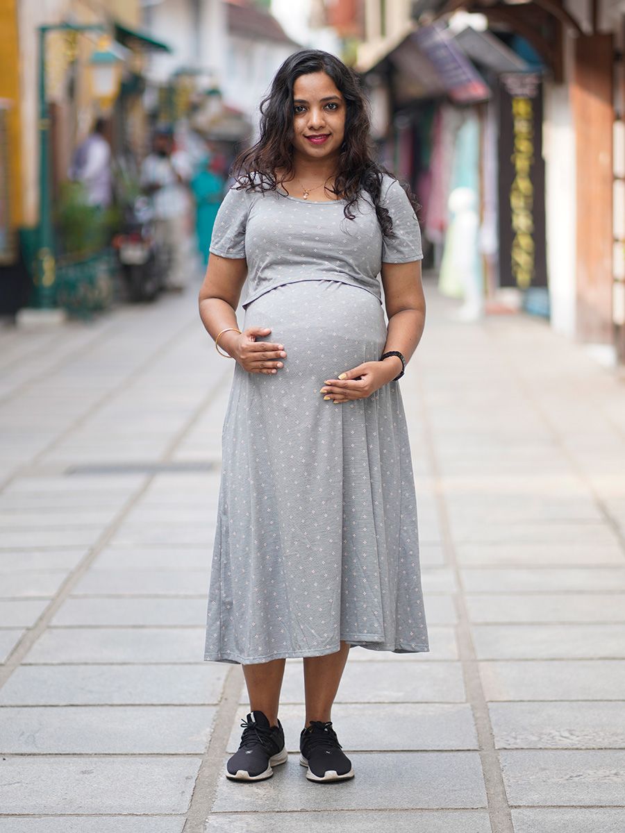 Maternity Short Zipless Dress-  Gilda D Grey