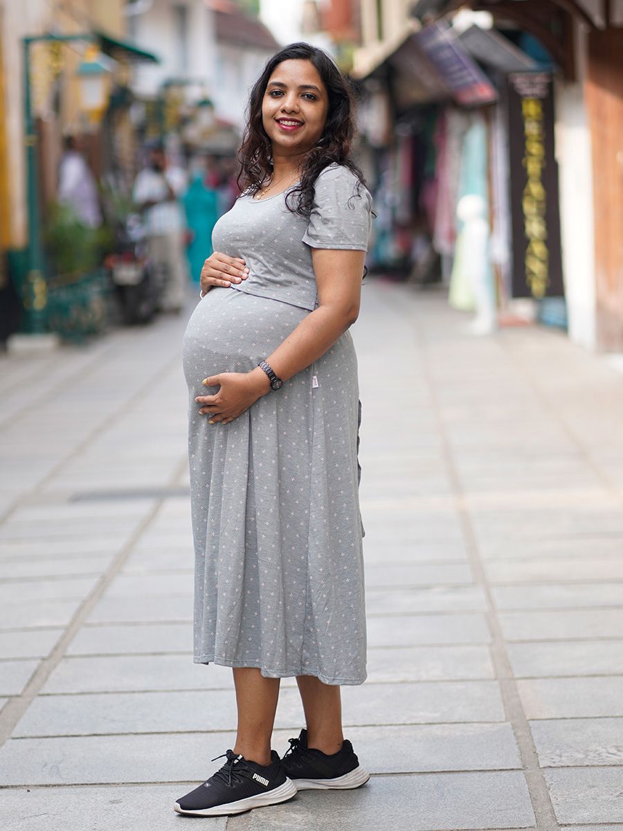Maternity Short Zipless Dress-  Gilda D Grey