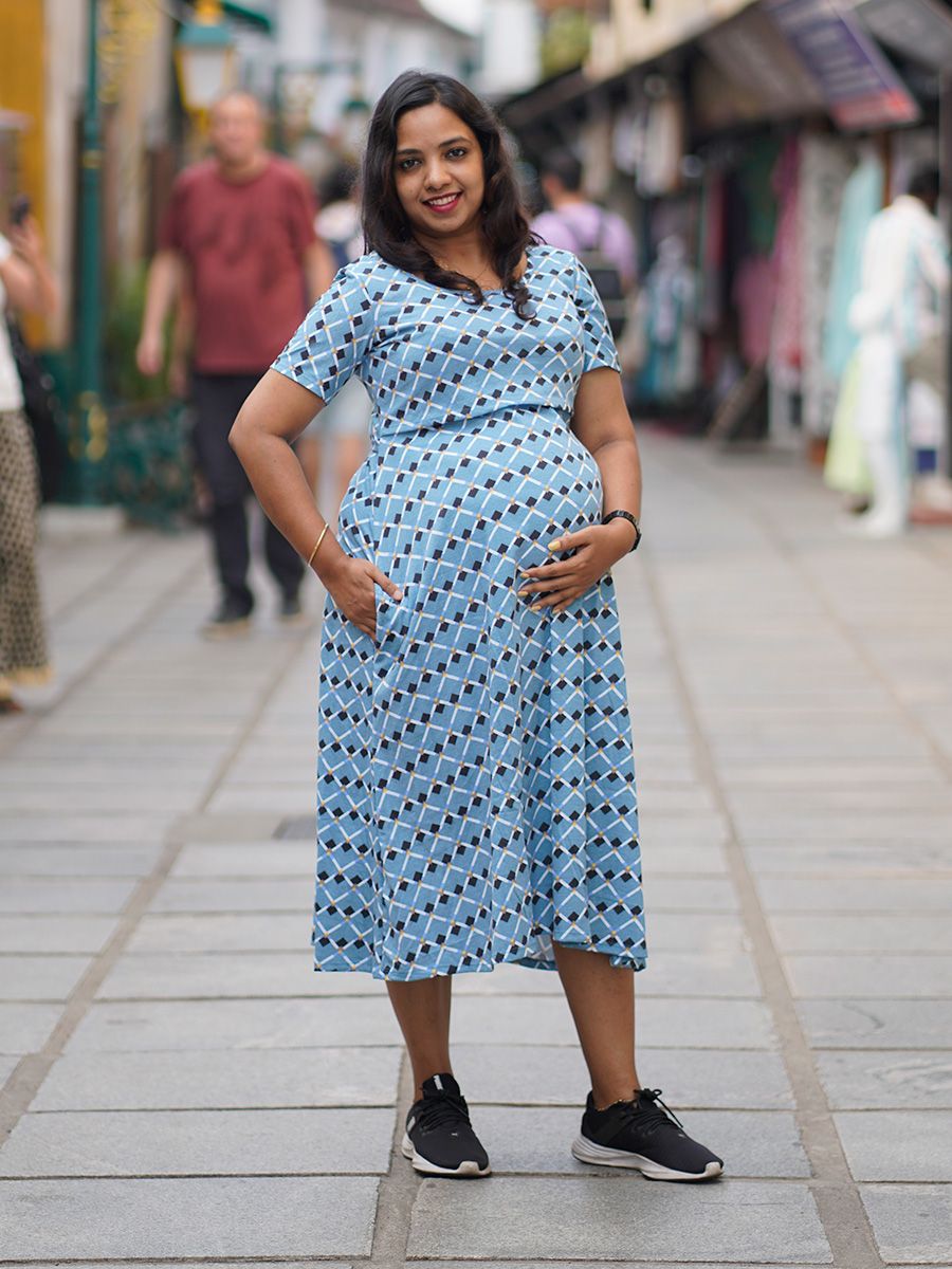 Maternity Short Zipless Dress-  Gilda Blue