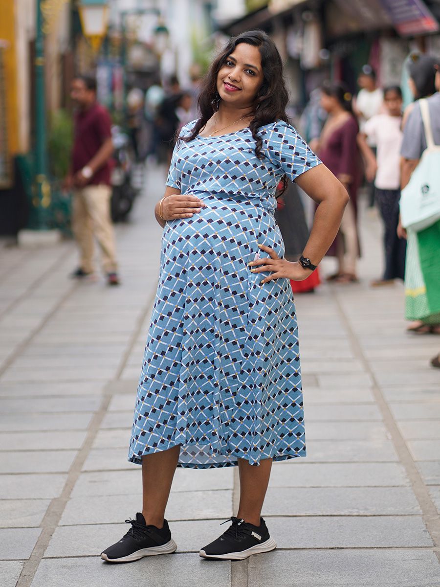 Maternity Short Zipless Dress-  Gilda Blue