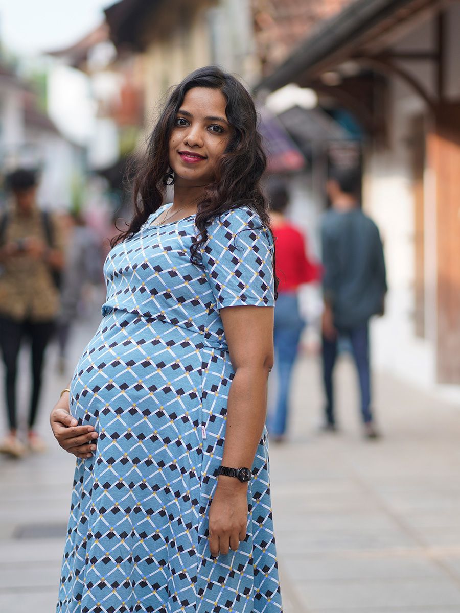 Maternity Short Zipless Dress-  Gilda Blue