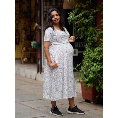 Maternity Short Zipless Dress-  Offwhite Gilda