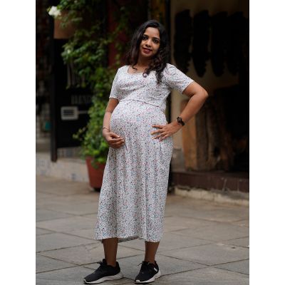 Maternity Short Zipless Dress-  Offwhite Gilda