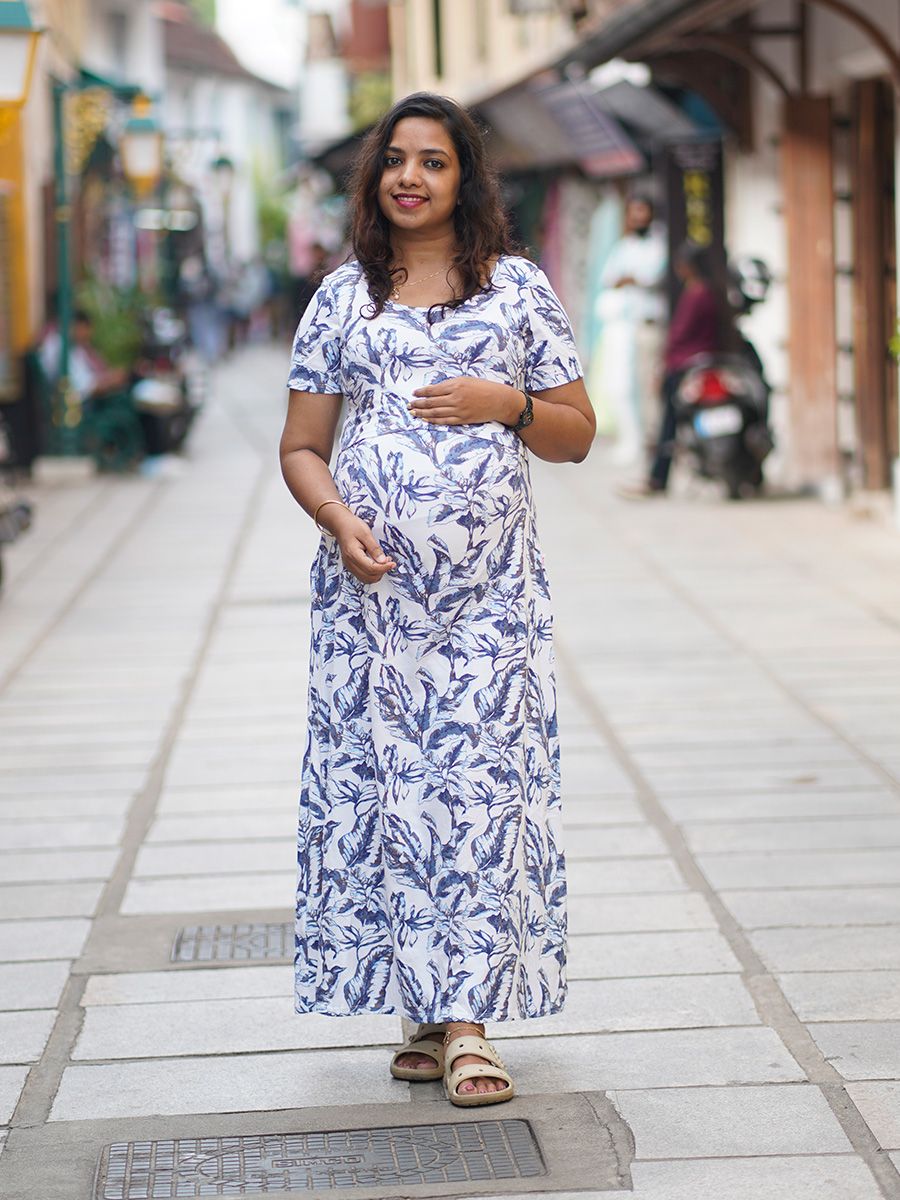 Maternity long Zipless Dress-  Gilda White