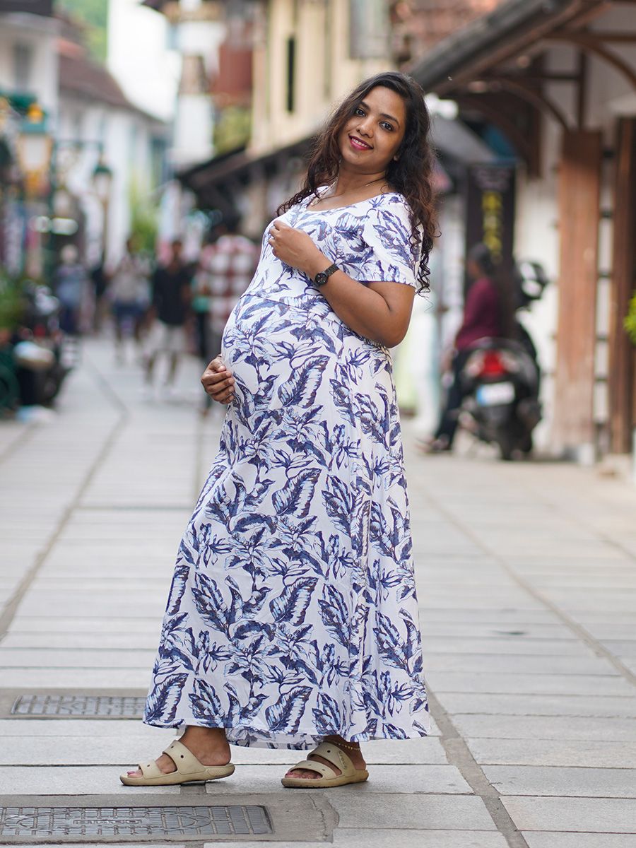 Maternity long Zipless Dress-  Gilda White