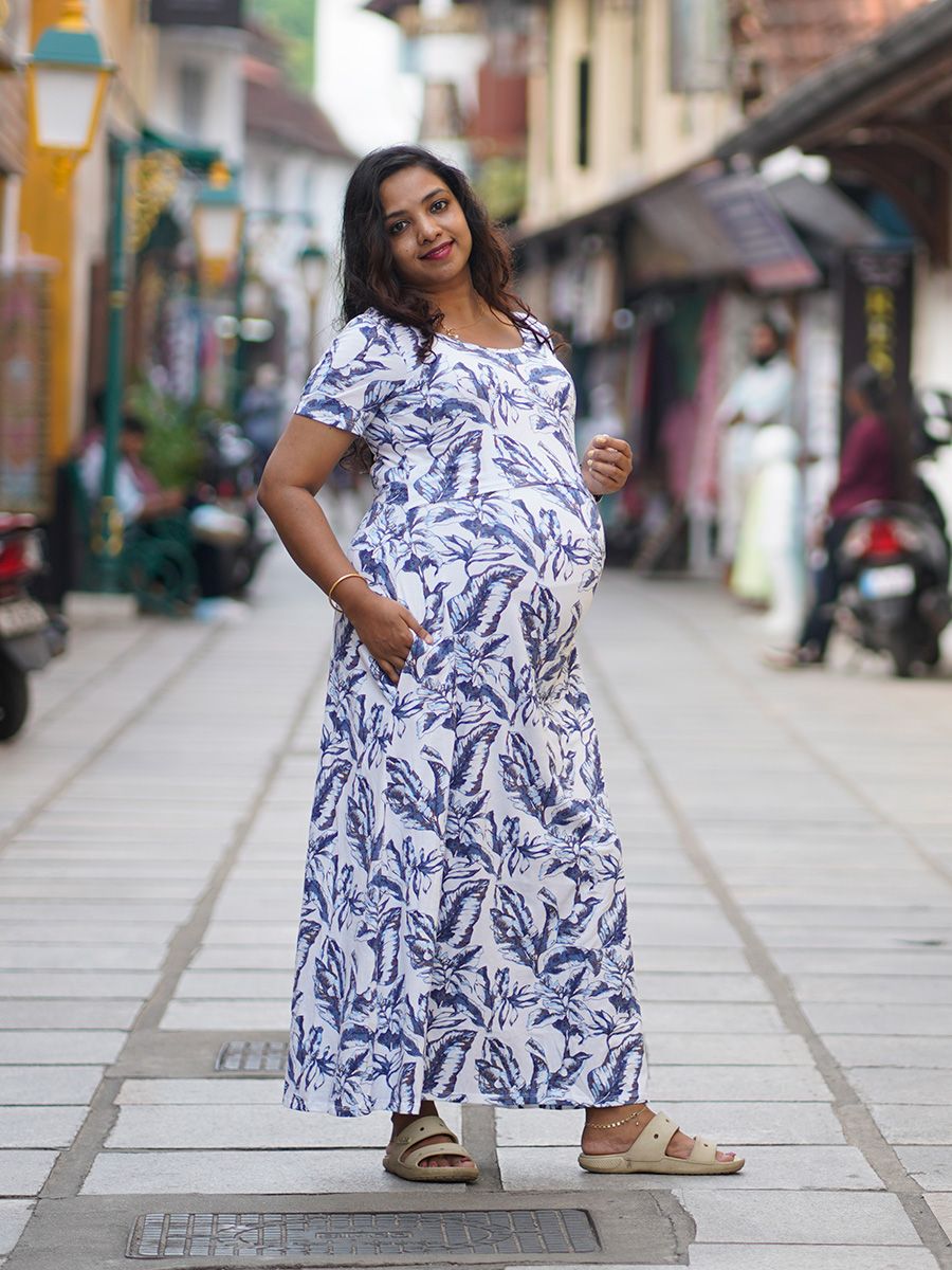 Maternity long Zipless Dress-  Gilda White