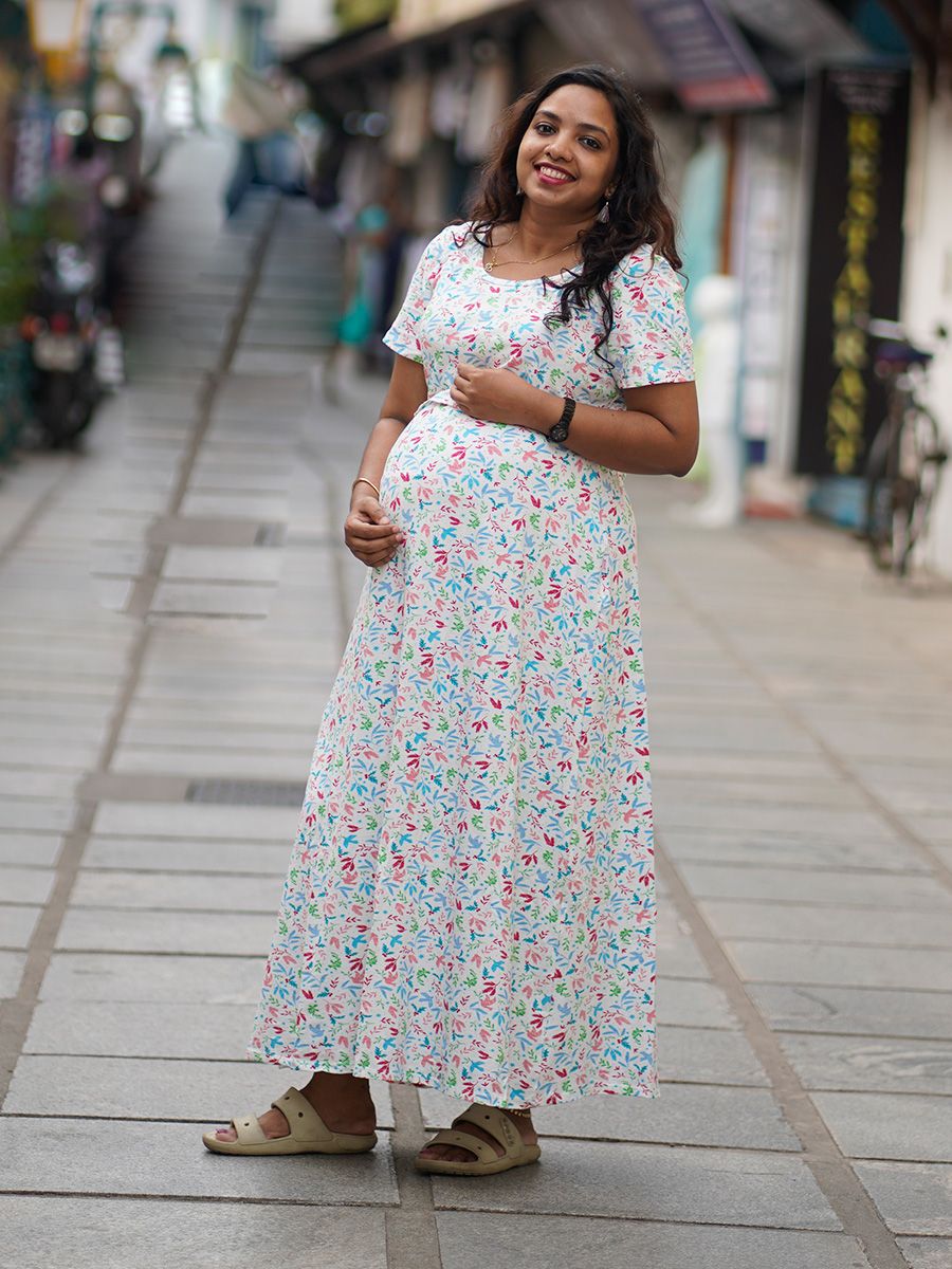 Maternity long Zipless Dress-  Gilda Offwhite