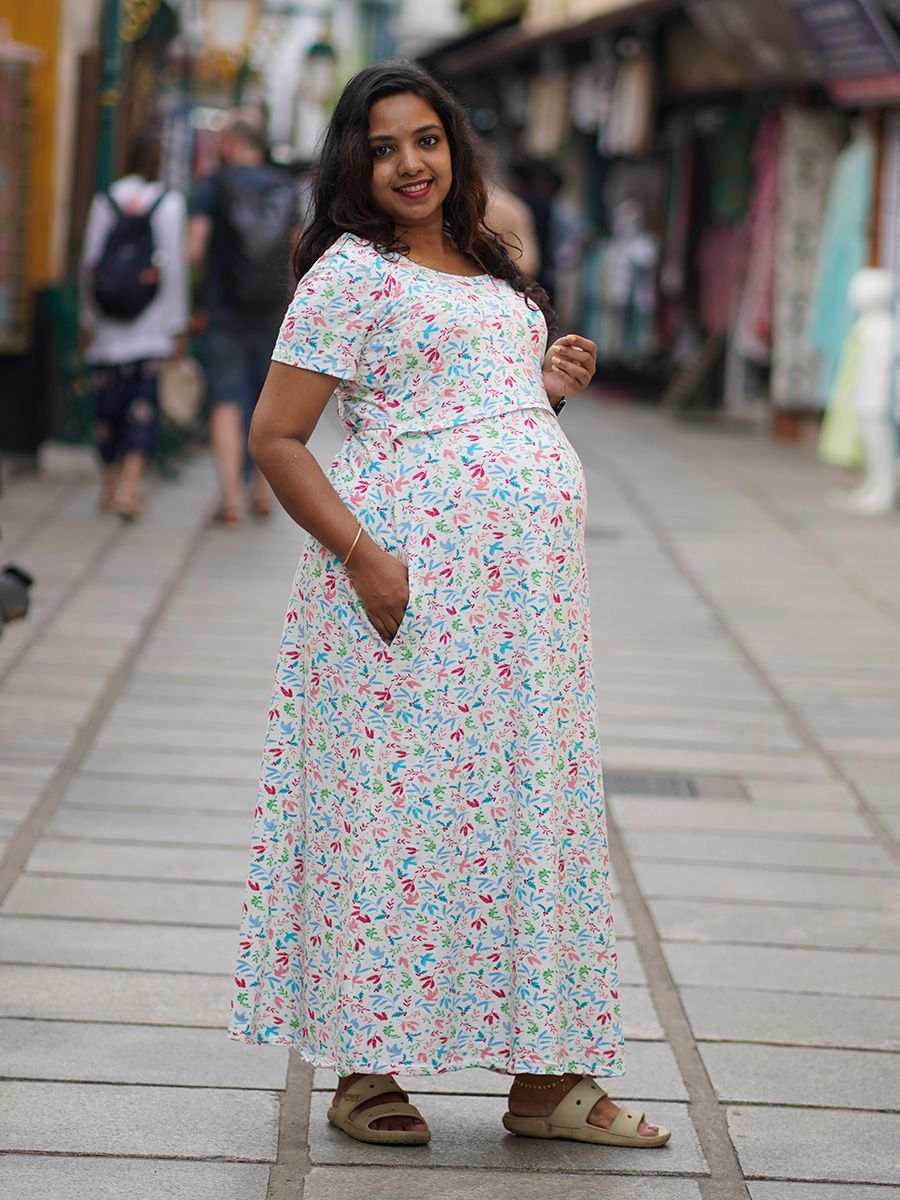 Maternity long Zipless Dress-  Gilda Offwhite