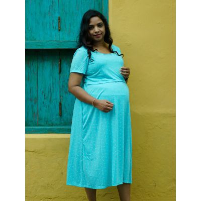 Maternity Short Zipless Dress-  Gilda S Blue