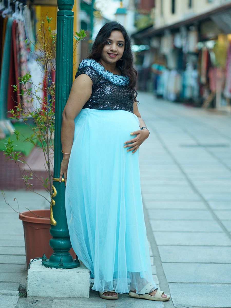 Baby Shower Dress Blue Pleated Net