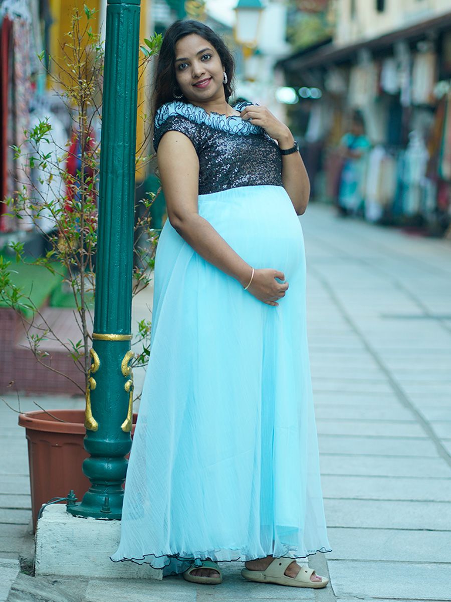 Baby Shower Dress Blue Pleated Net