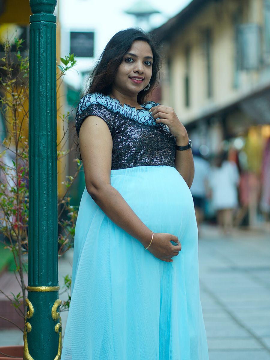 Baby Shower Dress Blue Pleated Net