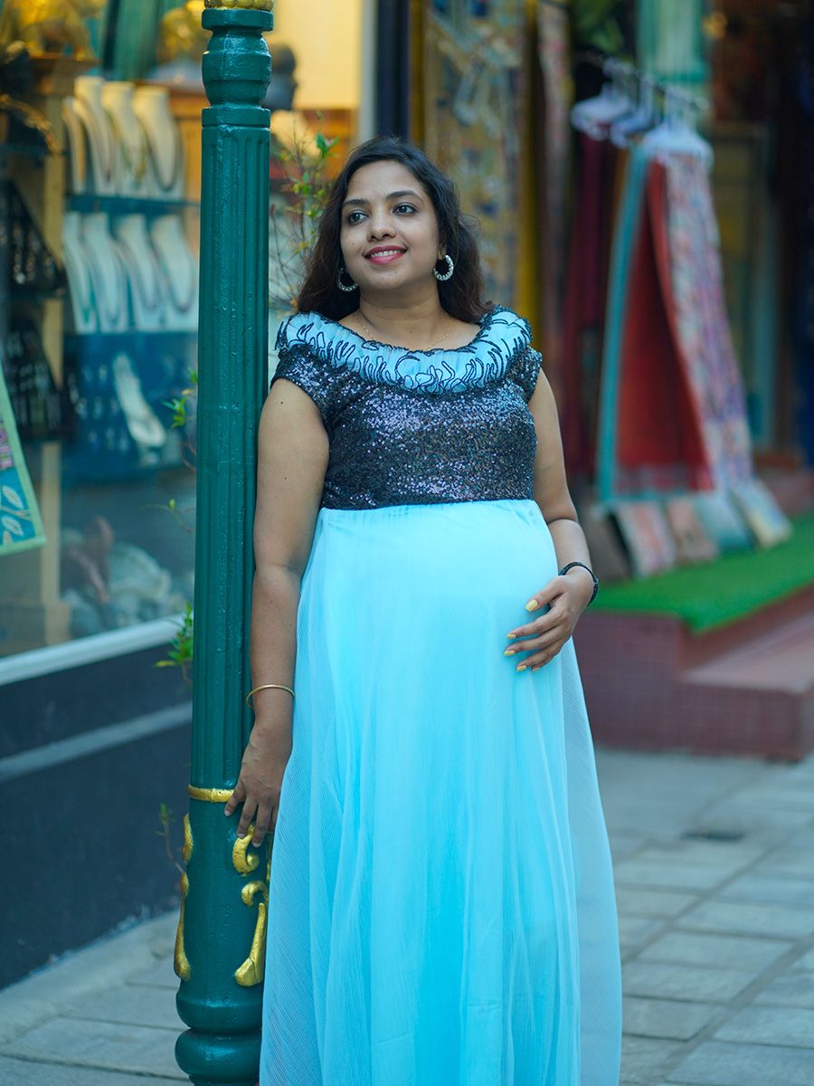 Baby Shower Dress Blue Pleated Net