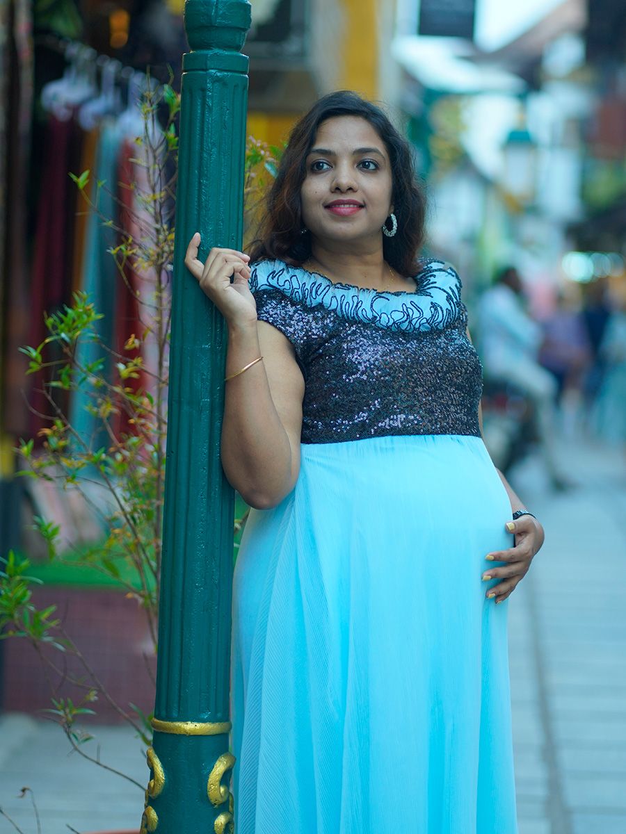 Baby Shower Dress Blue Pleated Net