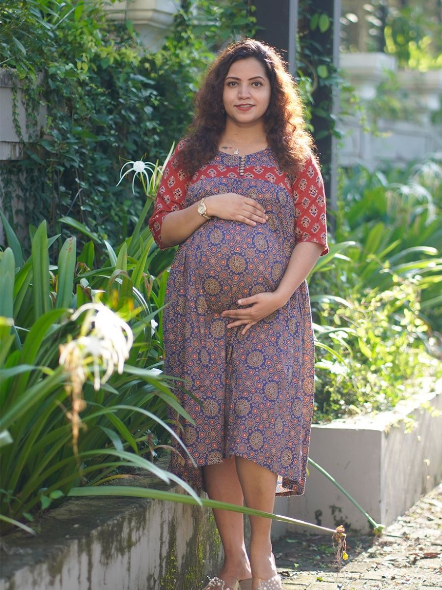 Maternity Short Dress Ajrakh-Nina(Blue)