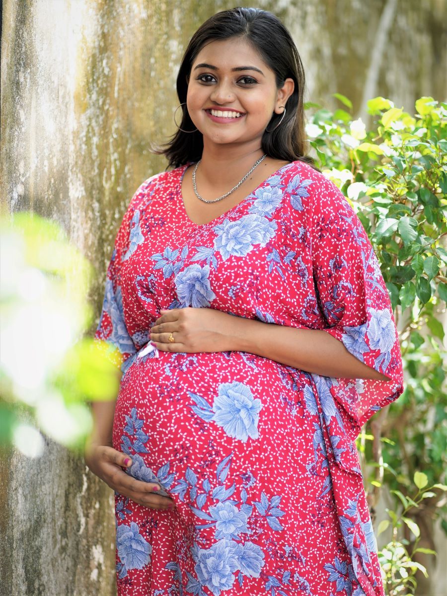 Maternity Short Night Gown- Kaftan (Red)